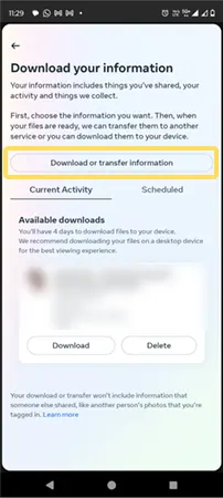 Download or transfer information