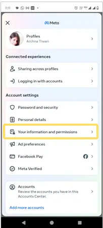Tap on your information and permissions